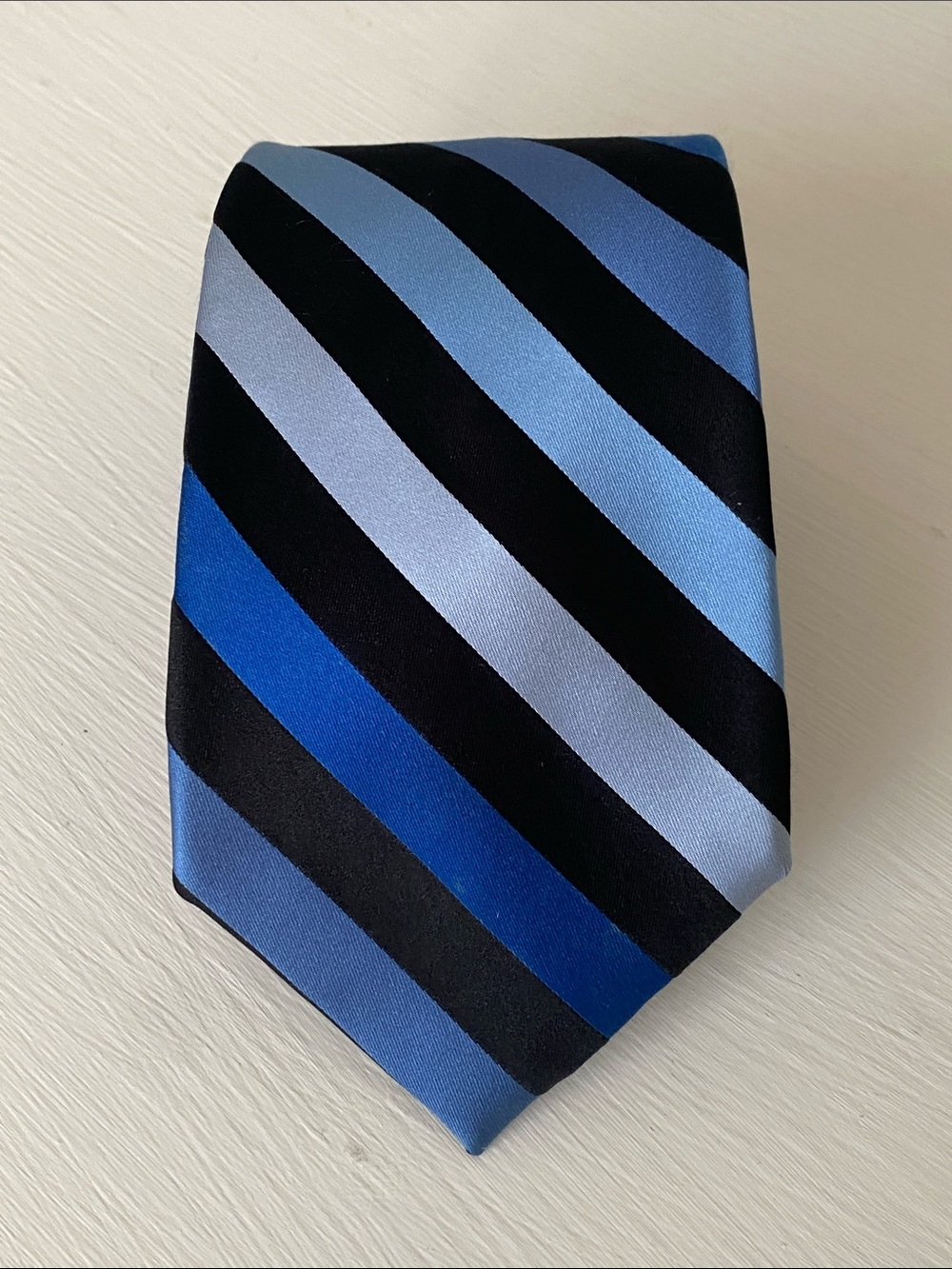 Express Men's Blue and Black Striped Silk Tie